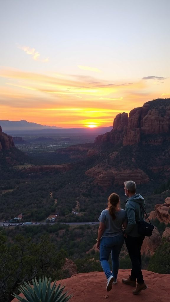 A couple watching the sunset over Sedona's red rocks