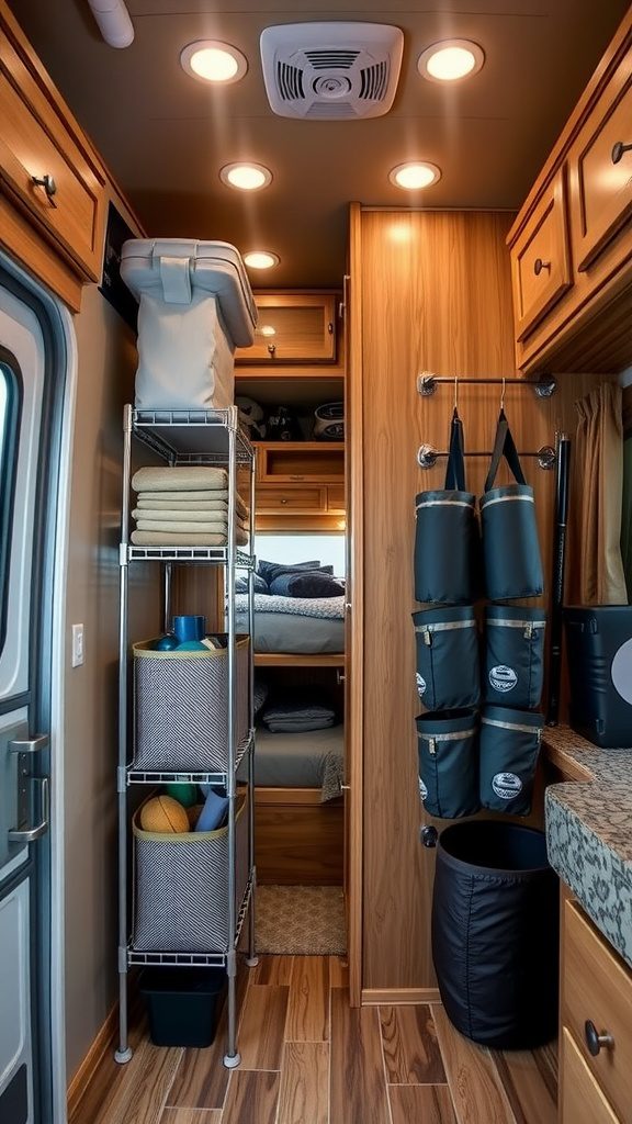 Organized camper interior with vertical storage solutions