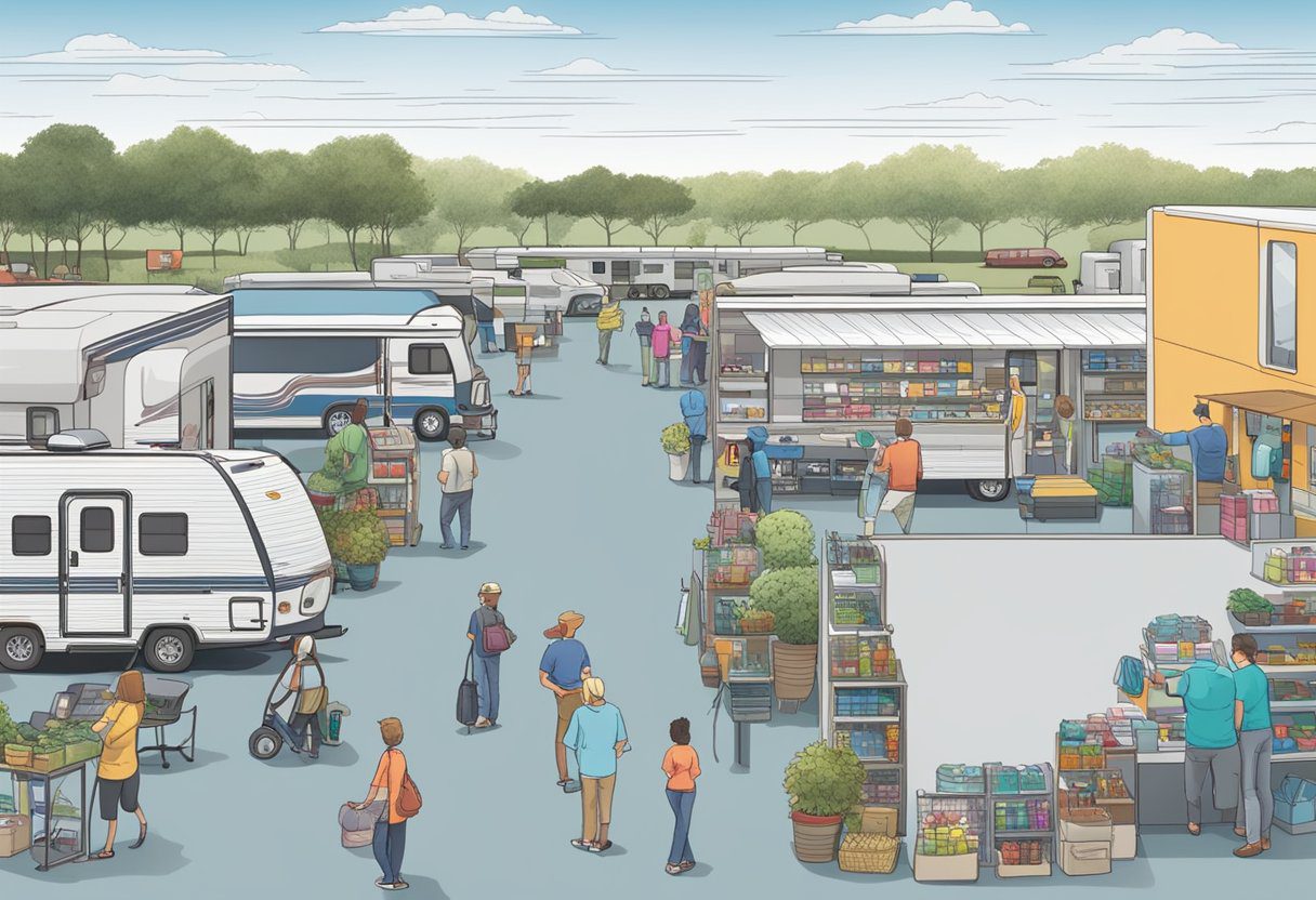 A bustling RV store at Beech Bend with customers browsing and making purchases