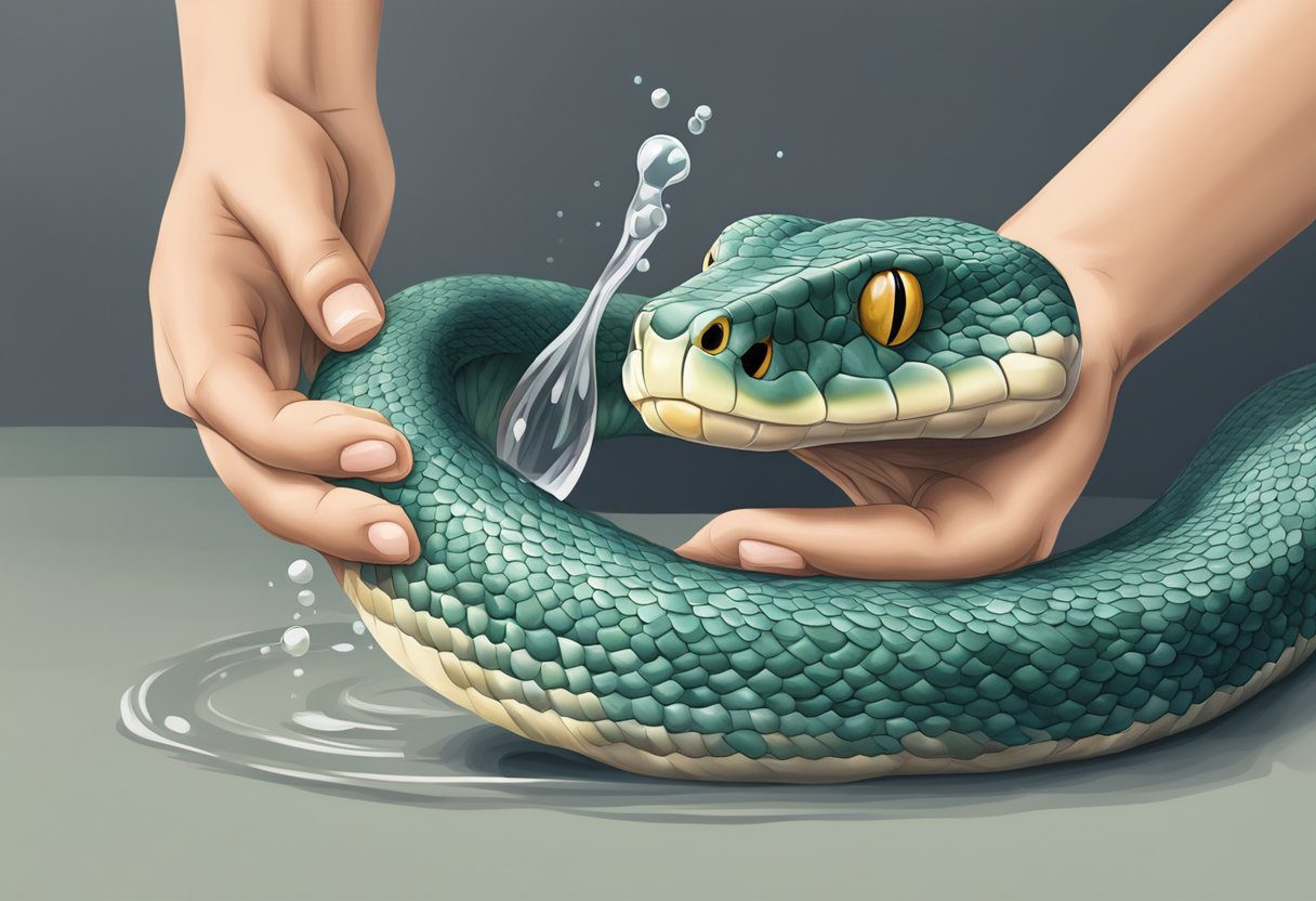 A snake bite being cleaned with soap and water