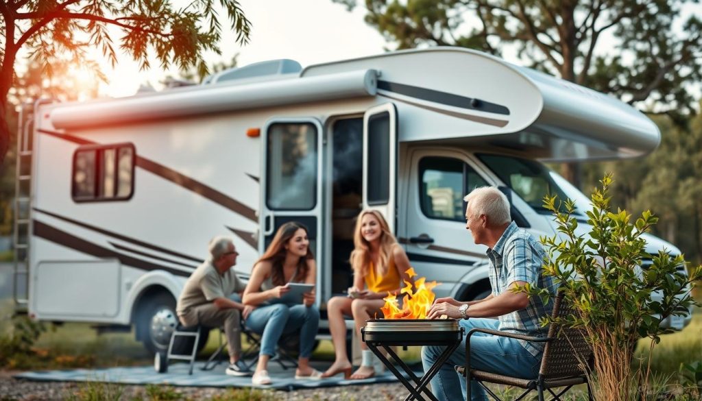 Happy family enjoying their RV after successfully finding financing despite bad credit challenges