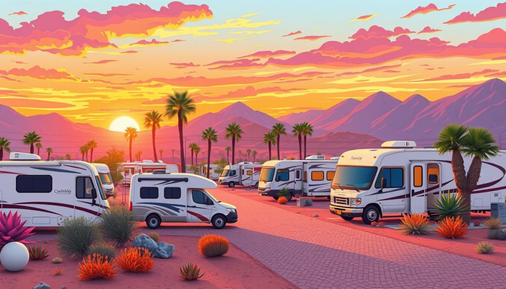 Image of a desert RV campground near Coachella