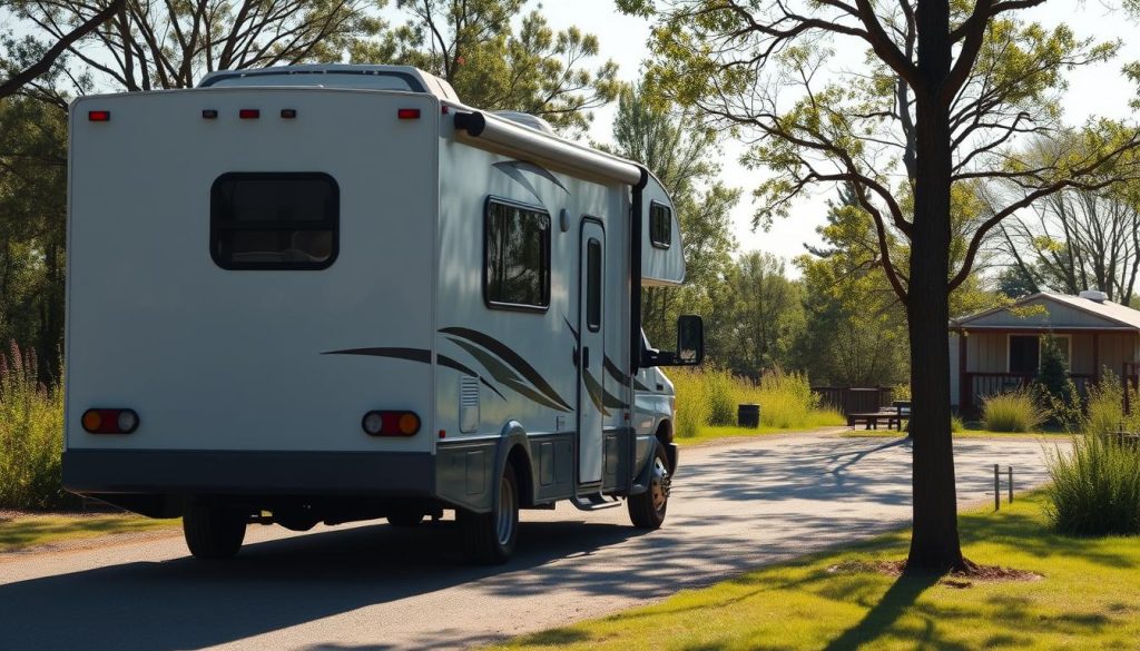 RV arriving at campsite with interior already cooled by generator