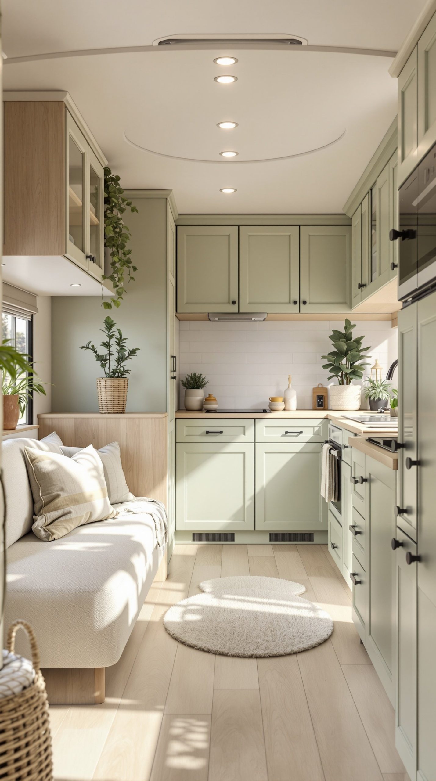 Sage Green and Cream RV Interior
