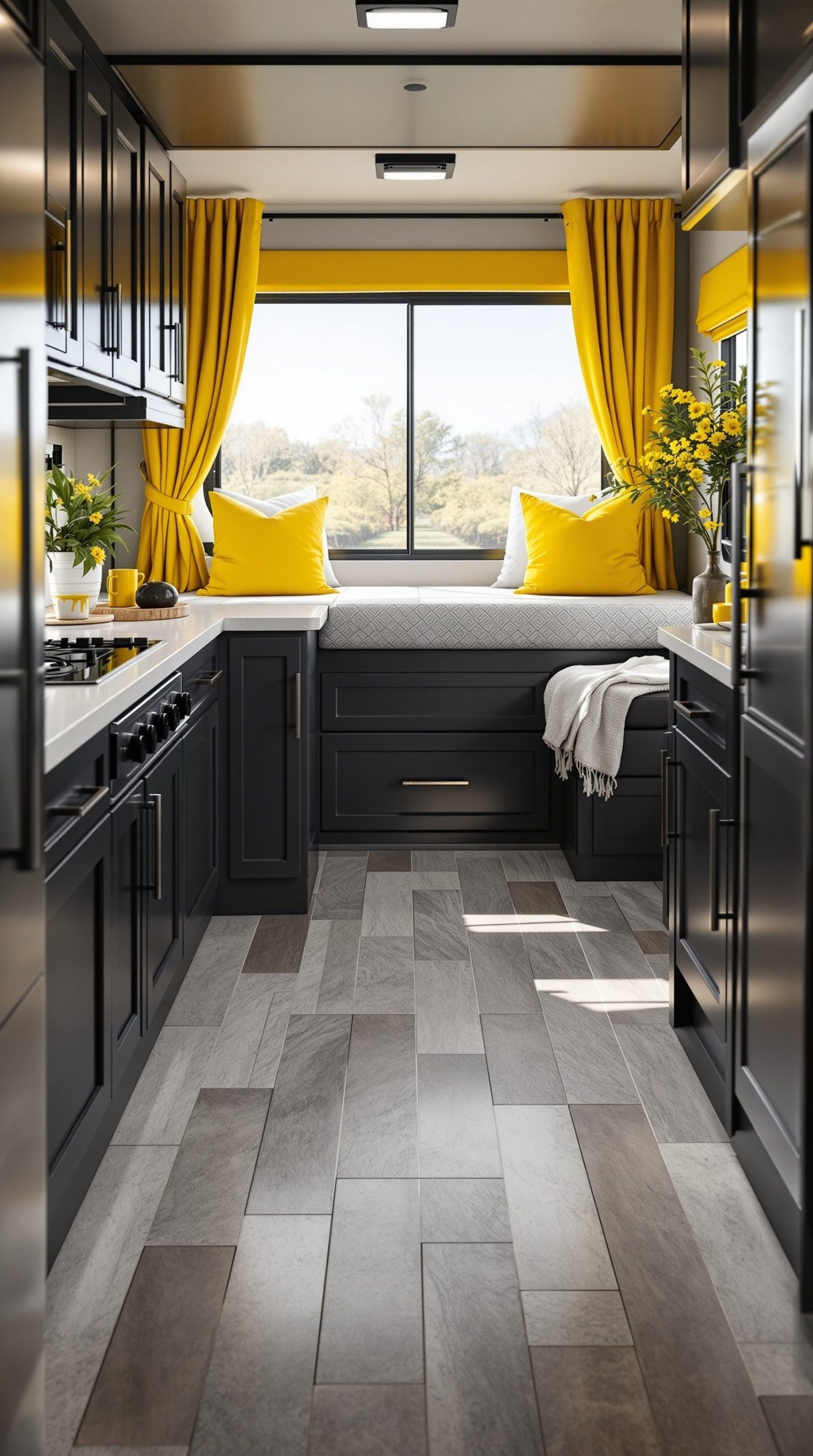 Gray and Yellow Modern Pop RV Interior