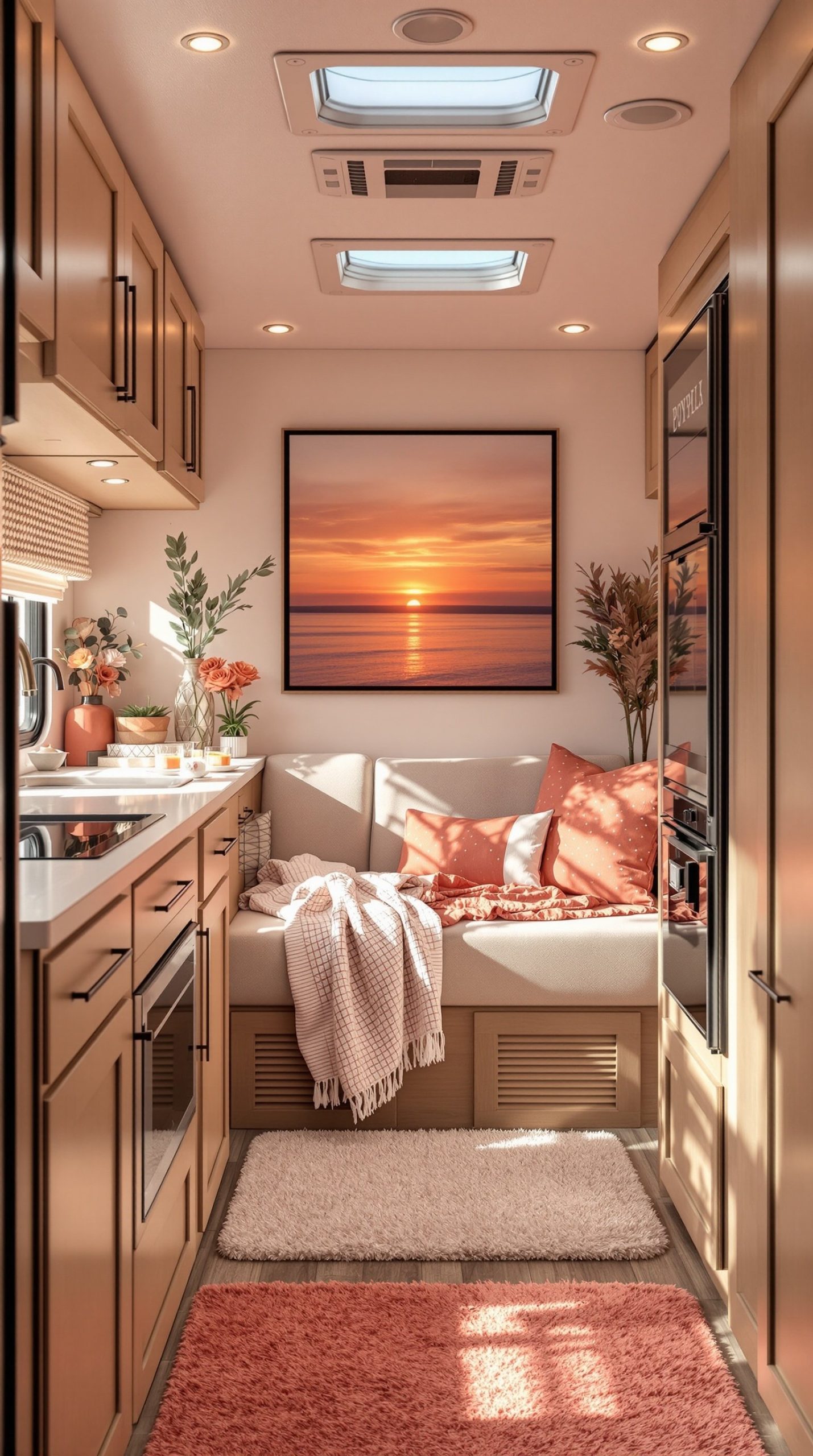 Sunset-Inspired Coral and Peach RV Interior