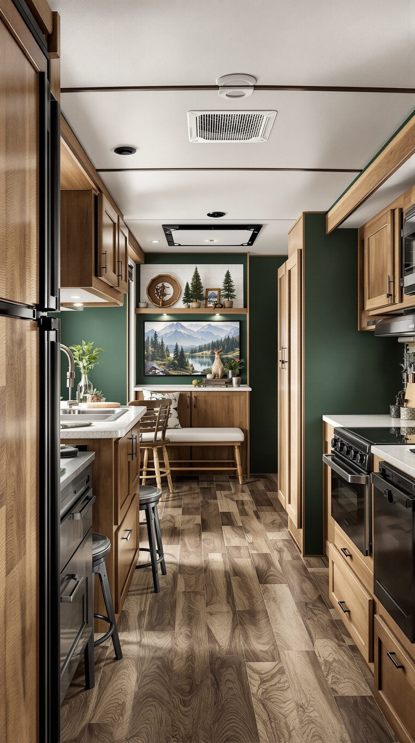 Forest Green Cabin Style RV Interior