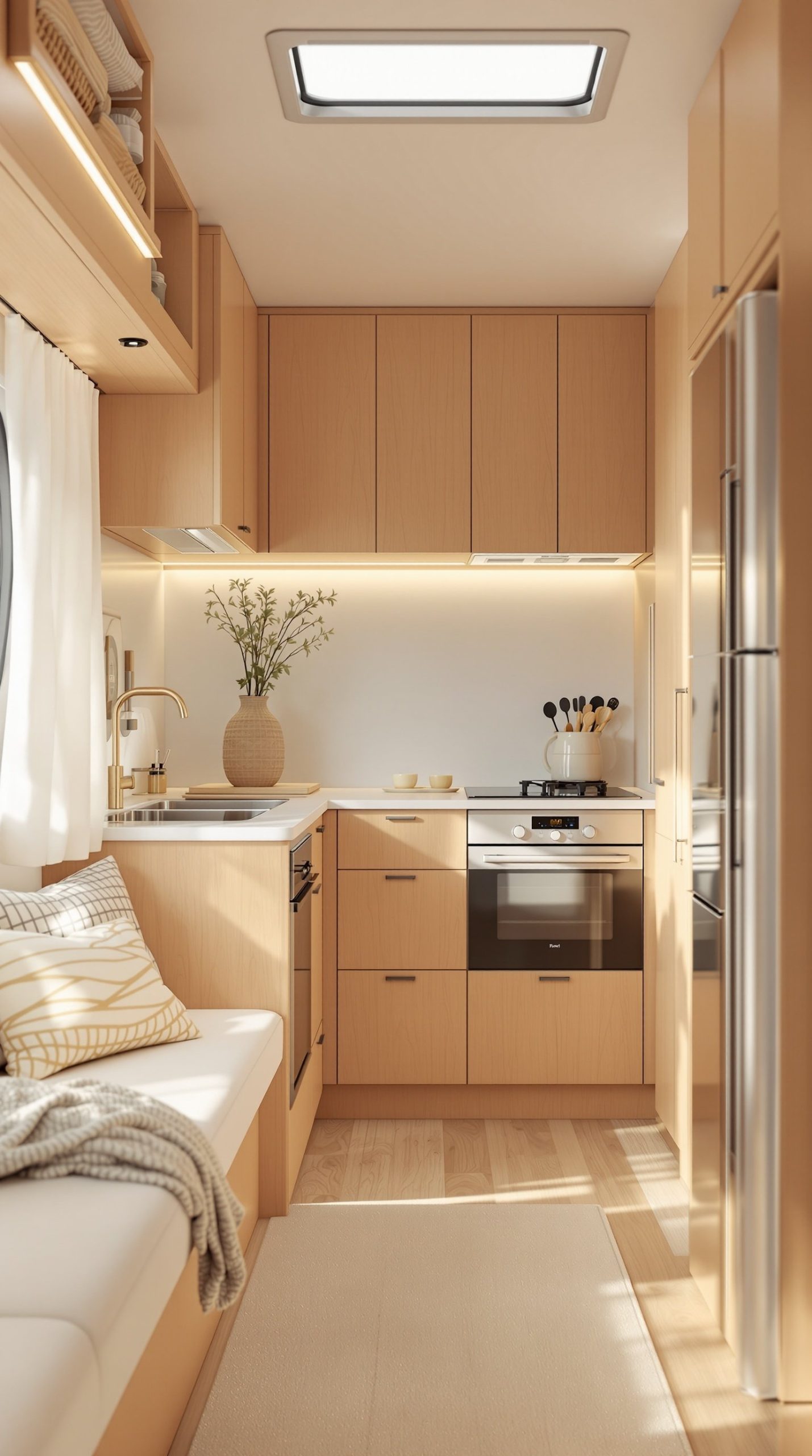 Warm Honey Wood Scandinavian RV Interior
