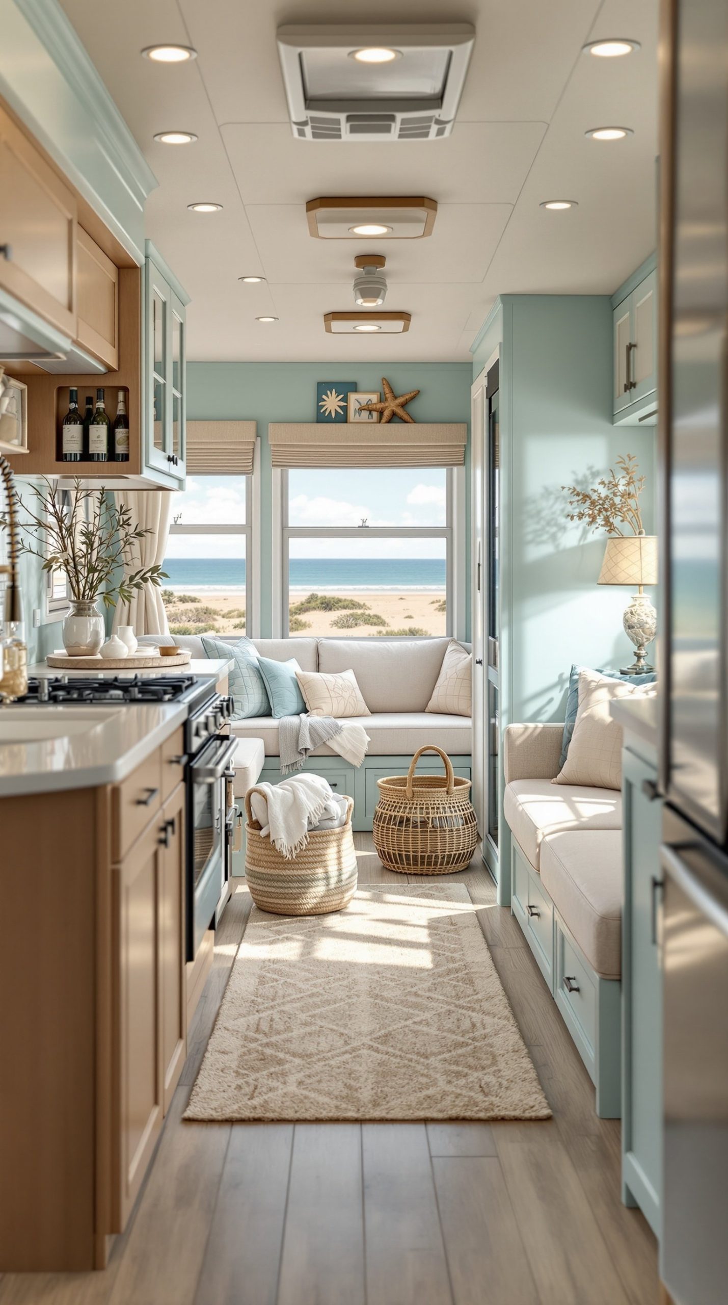 Aqua Blue and Sandy Beige Beach House RV Interior