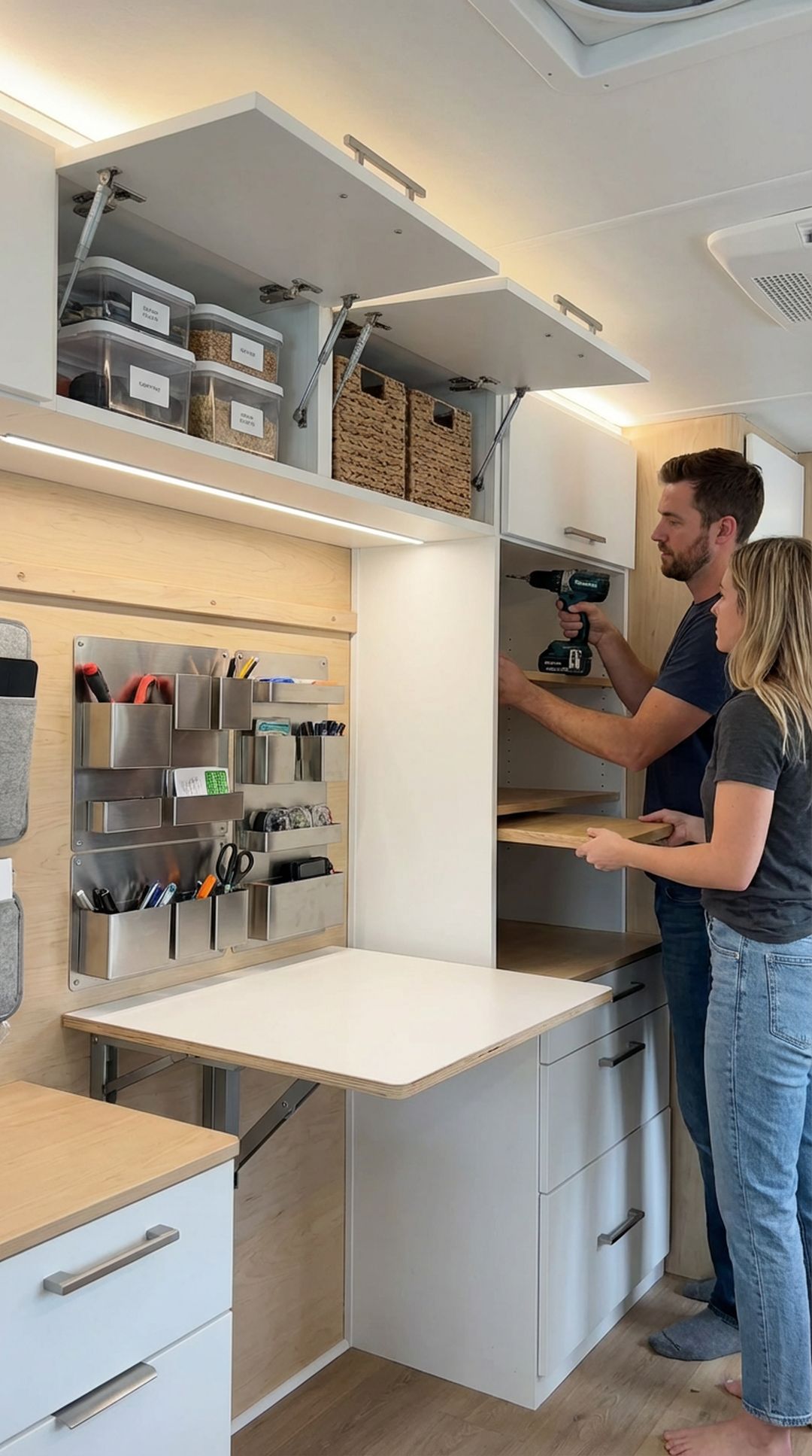 Installing custom storage cabinets in RV interior