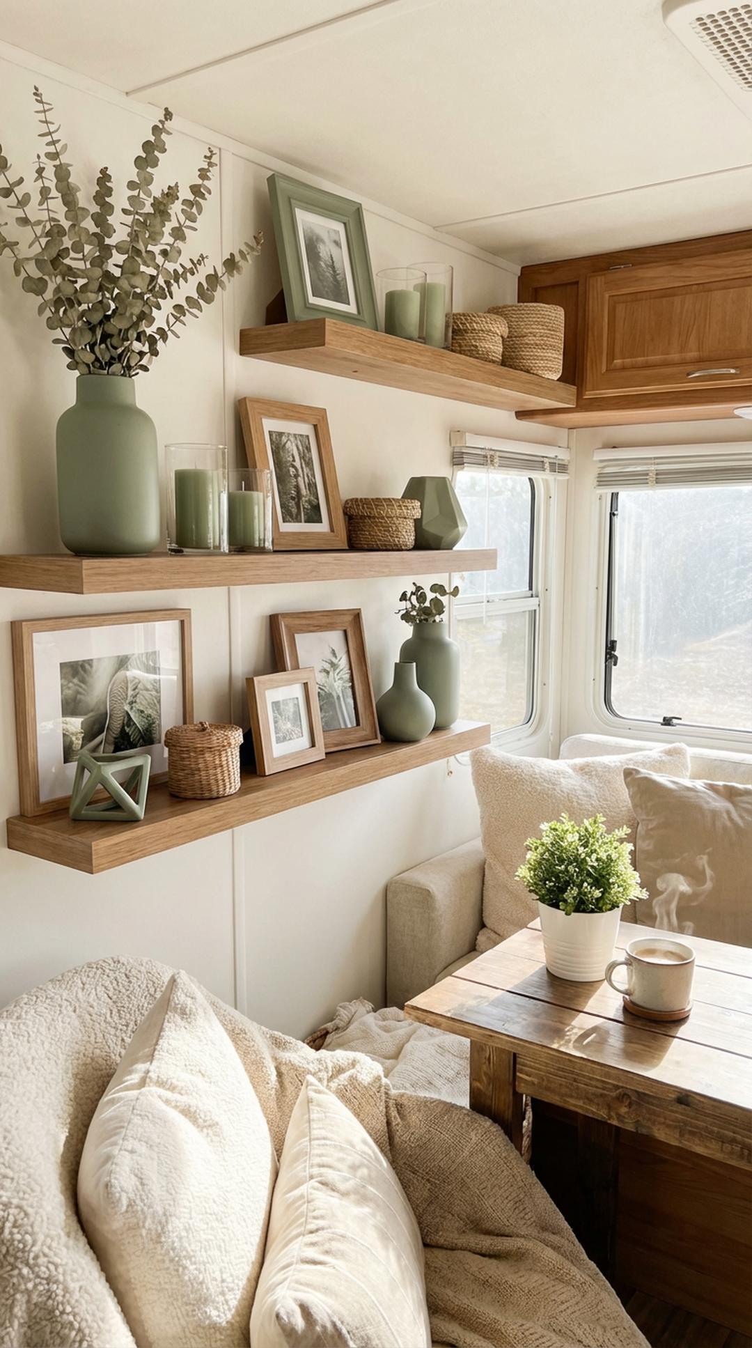 Sage green decorative accessories in RV