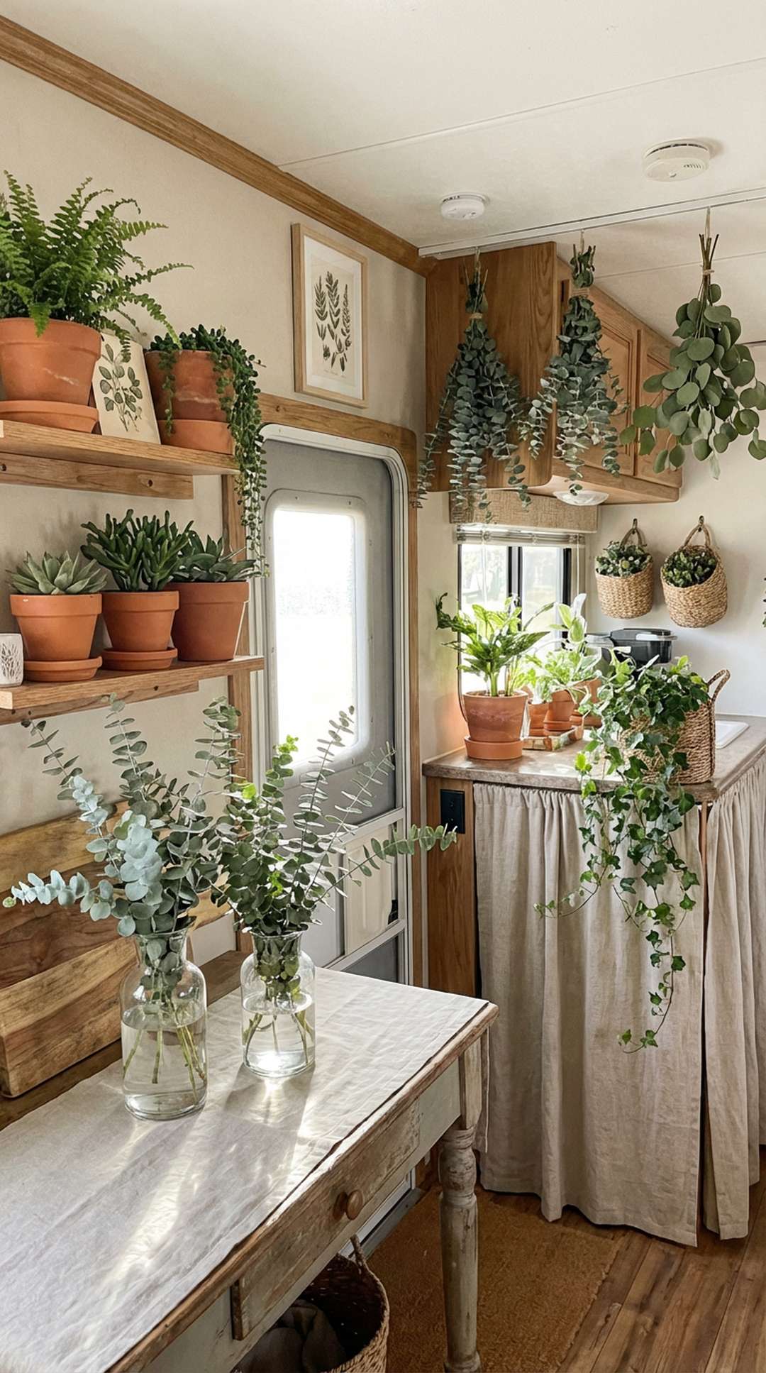 Sage green plants in RV interior