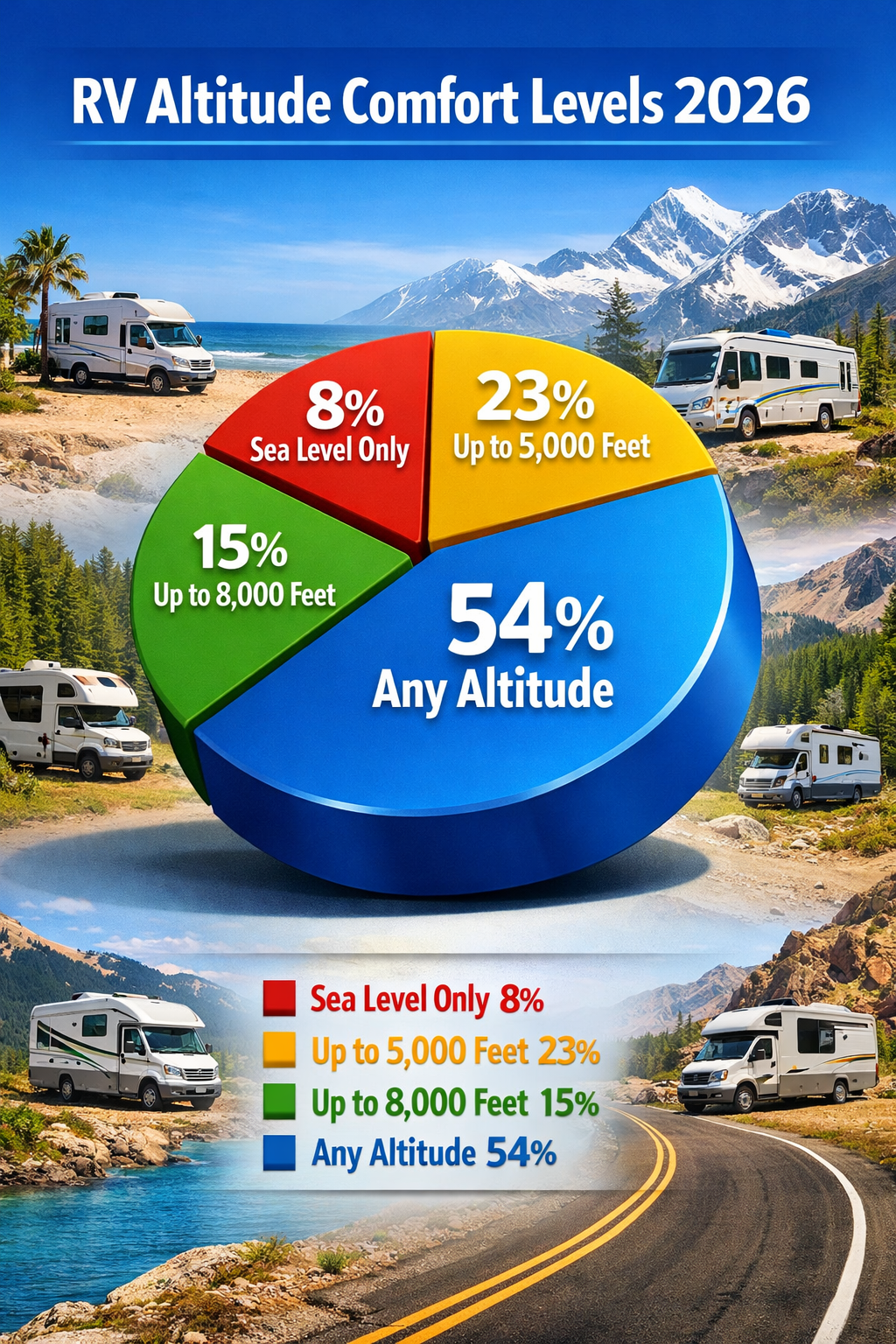Portrait/Pinterest format (1024x1536) vibrant pie chart visualization displaying poll results with four distinct colored segments: 8% sea le