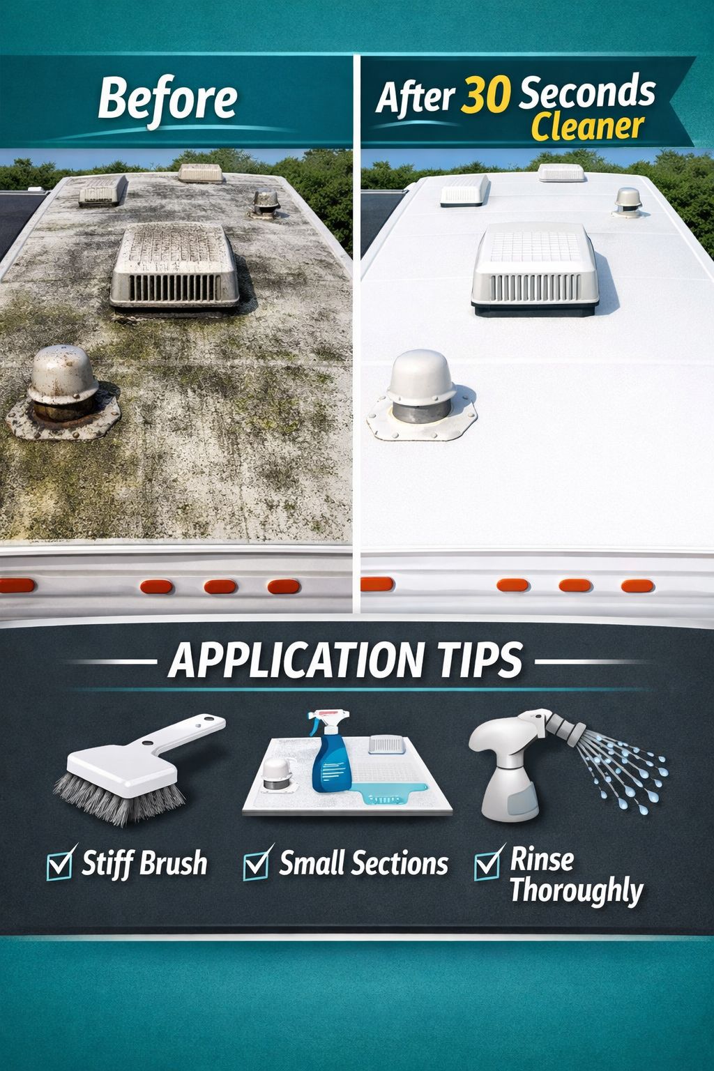 Portrait/Pinterest format () editorial comparison infographic-style image showing two RV roof panels side by side: left