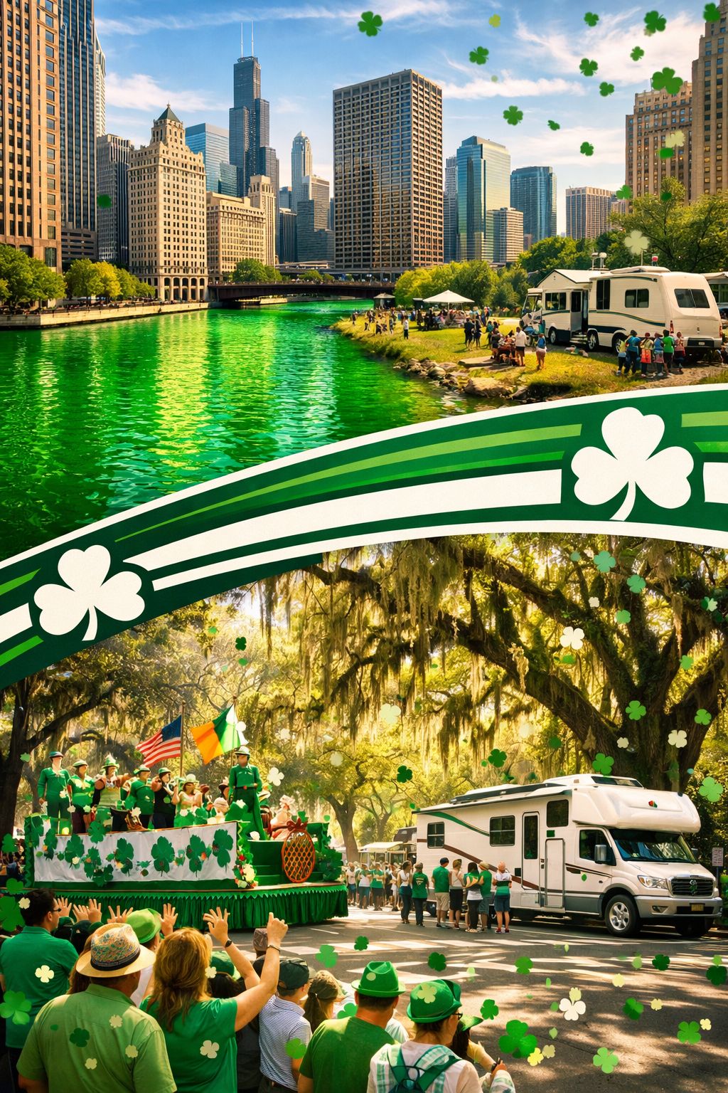 Portrait/Pinterest format () editorial image showing a split-scene collage: top half features Chicago skyline with the