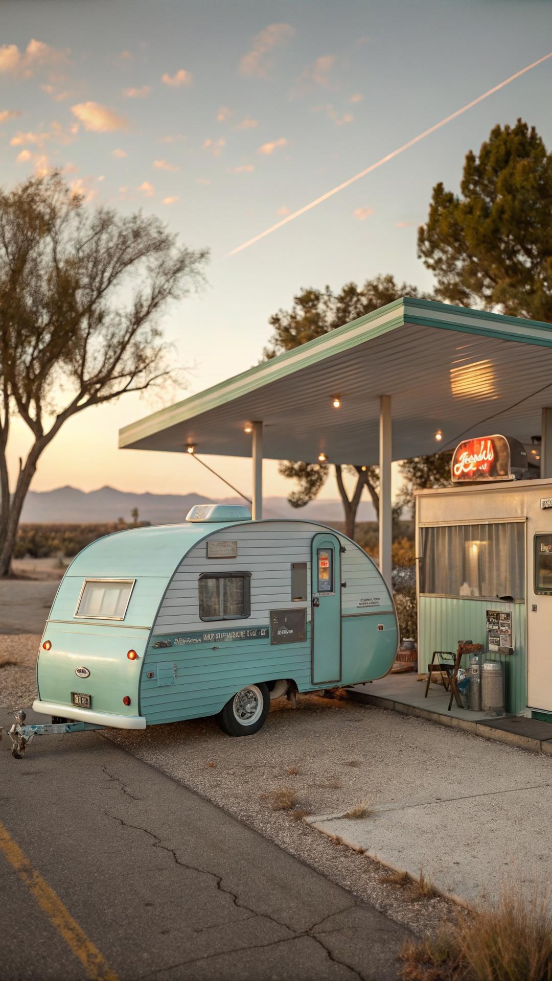 Robin egg blue vintage camper with retro Americana vibe