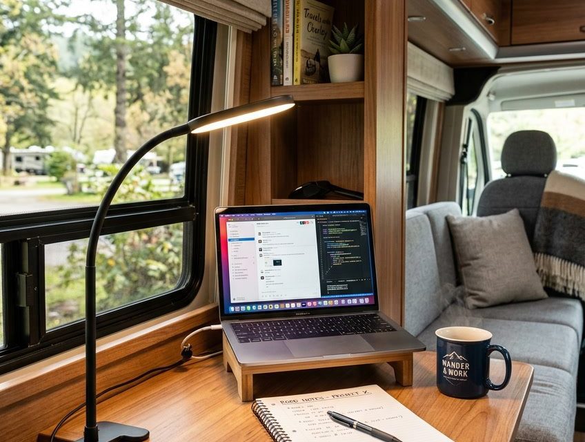 19 RV Office Nook Ideas for Working Full Time From the Road